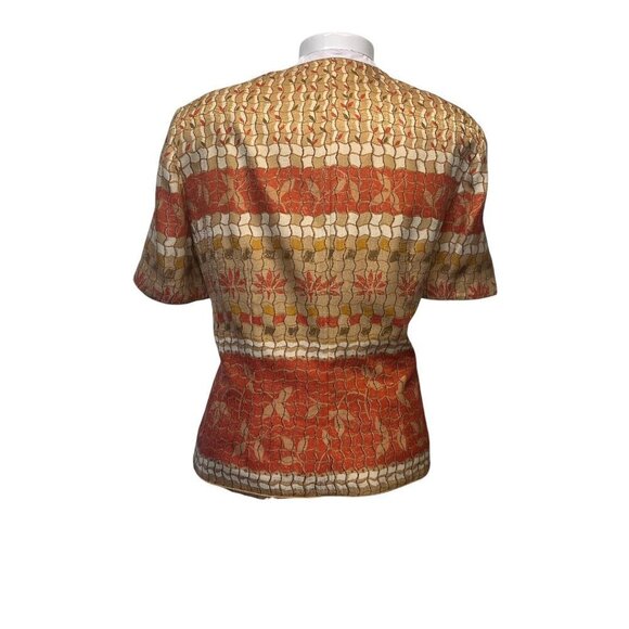 Adrianna Papell Silk Short Sleeve Blouse Tan Gold Colors Size 16 - Picture 2 of 4